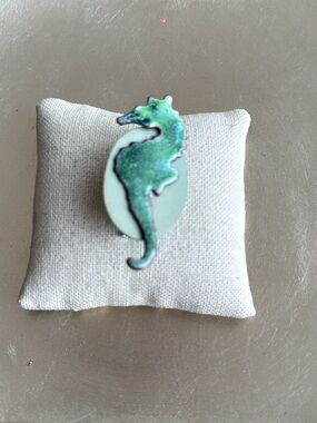 Green Seahorse Pin - Upcycled